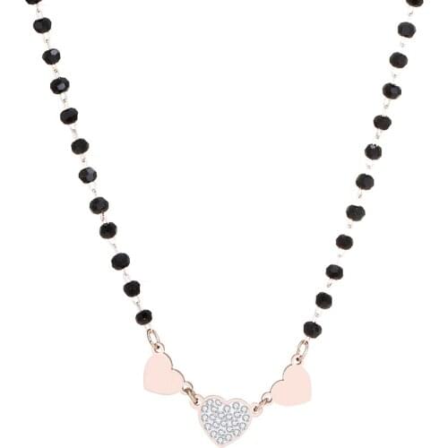 Bohemia Black Crystal Beads Chain Necklace For Women Rose Gold Heart Short Choker Necklaces Fashion Womens Jewelry Gift 2021