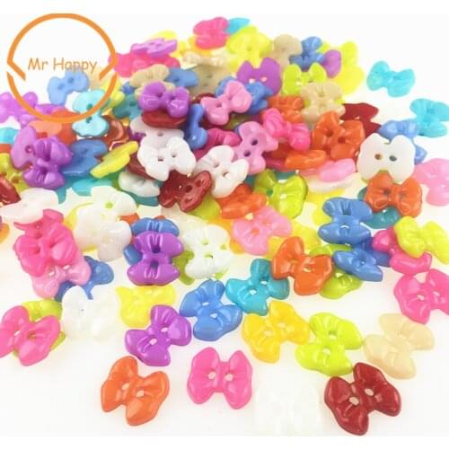 100PCs 12mm bowknot Shape Mixed Colors Resin Buttons for Sewing or Scrapbooking Garment Accessories