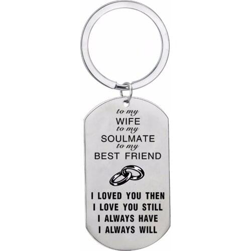 12PC/Lot Stainless Steel Dog Tag Pendant Keyring To My Wife Soulmate Friend Keychain Couple Girlfriend Gift Charm Key Chain Ring