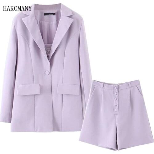 2019 Boyfriend style One Button Mid Long Women Blazer 3 Pieces Set High Waist Loose Shorts Short Pants Long Sleeve Suits
