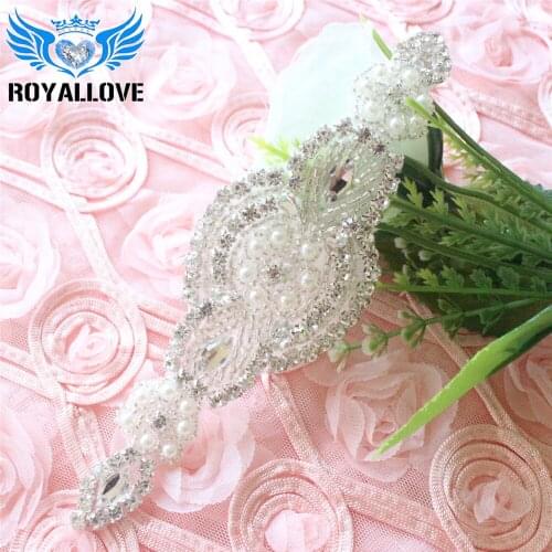 30 pcs) Hot Sell Beaded Pearl Crystal Rhinestone Applique for Wedding Dresses Bridal Belts Headpiece DIY Sash Garter Trim Patch