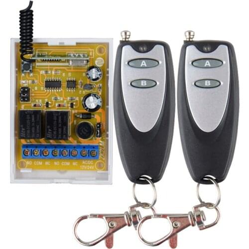 315/433.92Mhz DC 24V RF Wireless Remote Control Light Switch 2 Channel Relay Receiver With Black Transmitter