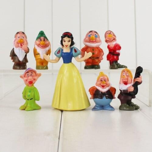 8pcs/lot 4.5cm cartoon 3D PVC seven Dwarfs Snow White Action Figures Toys Set for Childrens Christmas Gifts