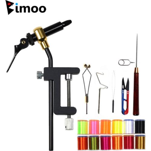 Bimoo Classic Fly Tying Vise Tools Fishing Brass C-clamp Rotating Hook Tool Bobbin Holder Threader Whip Finisher Hackle Pliers