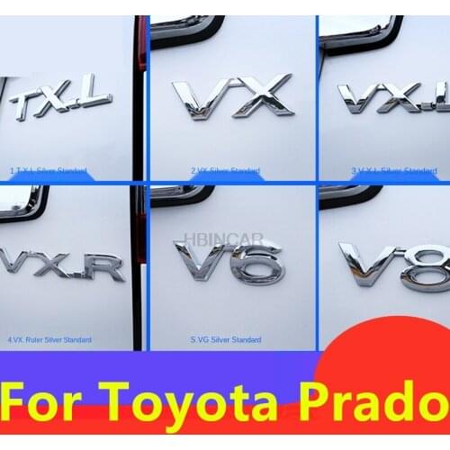 For Toyota Land Cruiser Prado 2010-2020 Letters Silver Chrome Emblem Car Styling Rear Trunk Discharging Mark Sticker for v6v8