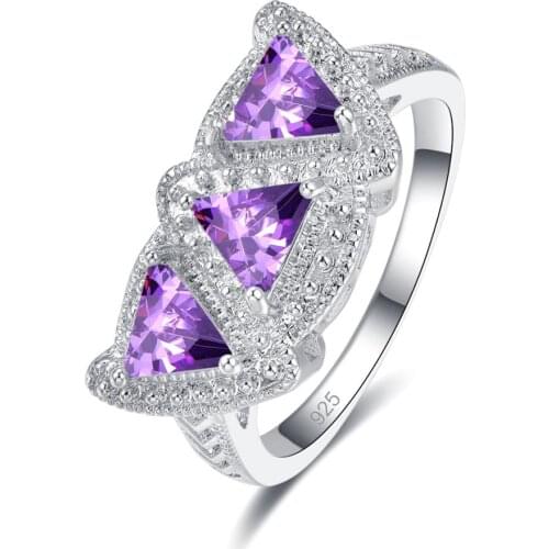 Jrose Drop Shipping Wholesale Triangle Crystal Zircon Stone Female Ring 925 Silver Wedding Band Engagement Rings For Women