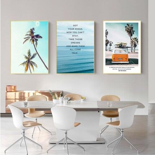Picture Living Room Home Decoration Modern Landscape Tropical Sea Palm Tree Bus Wall Art Inspirational Canvas Painting