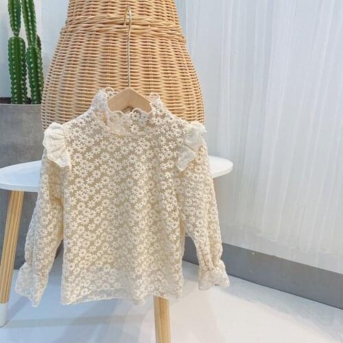 Baby Girl Korean Shirts Fashion Little Daisy Lace Fungus Middle Collar Blouses for Girl Kids Clothing Girl Shirts Autumn 2020