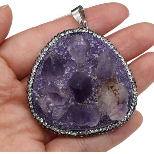 Natural Stone Pendant Triangle Type Purple Quartz Diamonds Face Pendant Necklace For DIY Jewelry Best Birthday Gift Size 50x55mm