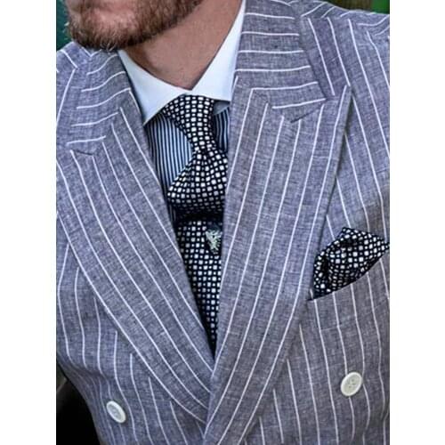 Summer Linen Cotton Suits Custom Made to Measure Men Suit Tailor Made Suits Light Weight Summer Suits Denim Blue Chalk Stripe