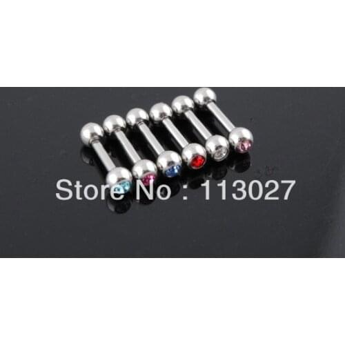 Min. order $10)16 Gauge Steel Earrings with one steel ball and one jewel ball 1.2*6*3mm Tragus Piercing