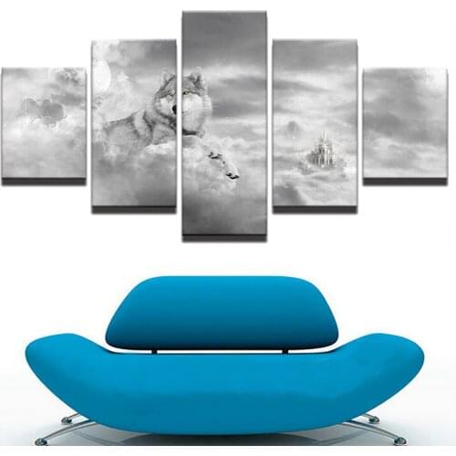 Canvas Wall Art 5 Piece Paintings Modern HD Prints Snow White Wolf Animal Posters Home Decor Living Room Decoration Pictures