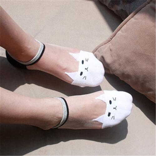 1Pair Cute Print Cat Harajuku Transparent Socks Women Girls Summer Fun Animal Low Hipster Lovely Invisible Ankle Sock Female Sox