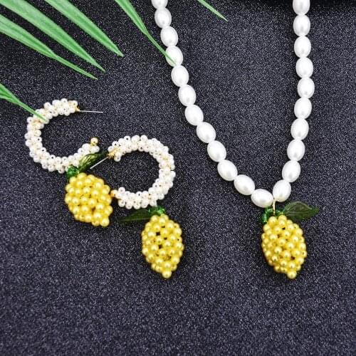 New Product Pendant Necklace Womens Rice Bead Earrings Set Alloy Pearl Fruit Shape Trendy Jewelry Accessories