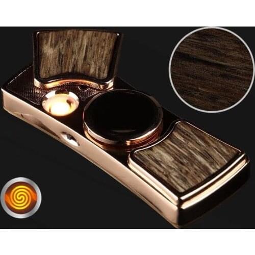 New vibrato Brown Wood Grain Fidget Spinner Windproof Lighter EDC Fingertip Gyro Rechargeable Anti Stress Valentines Day gift