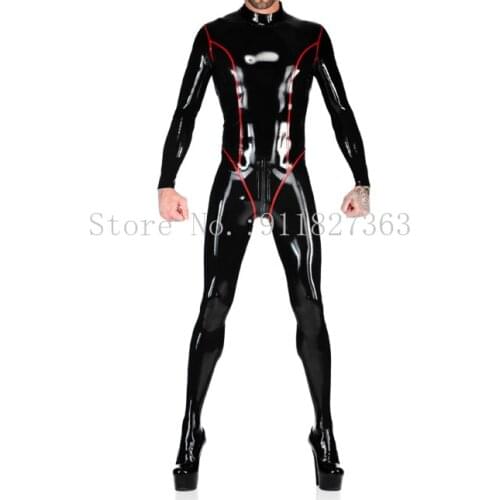 New Arrival Latex Catsuit With Body Line Latex Rubber Coveralls Sexy Bodysuit Attached Latex Feet Socks