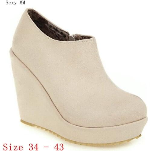 Platform Shoes Women Wedges Ankle Boots High Heels Wedge Short Boots High Heel Shoes Plus Size 34 - 40 41 42 43