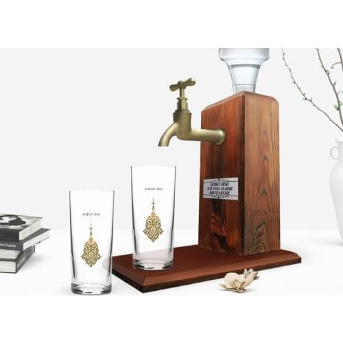 Personalized Colorful Printed Is Dual Arrack Cup and Wood Rack Stand Gift Seti-106