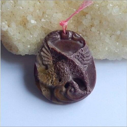 Carved Animal Eagle Natural Stone Mookite Jasper Pendant Bead 44x37x12mm 22.21g semiprecious stone fashion necklace pendant