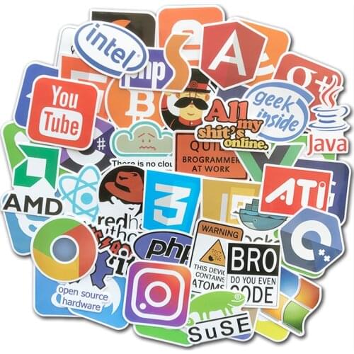 50Pcs/Lot Programming Stickers Internet Java JS Php Html Cloud Docker Bitcoin Logo For Geeks Hackers Developers DIY Laptop Phone