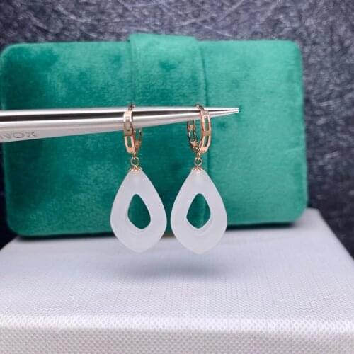 SHILOVEM 18k yellow gold real Natural white Jasper drop earring classic fine Jewelry women wedding gift 13*19mm myme1319558hby
