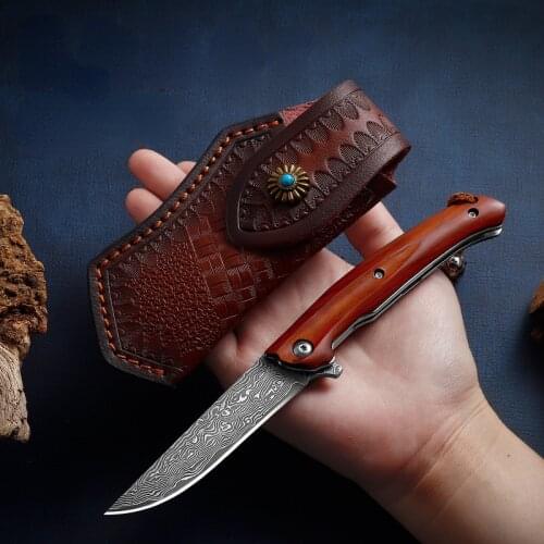 Homir Folding Knife Damascus Steel Sabre Mini Knife Self-defense Knife Camping Knife Tactical Survival Knife Utility knife