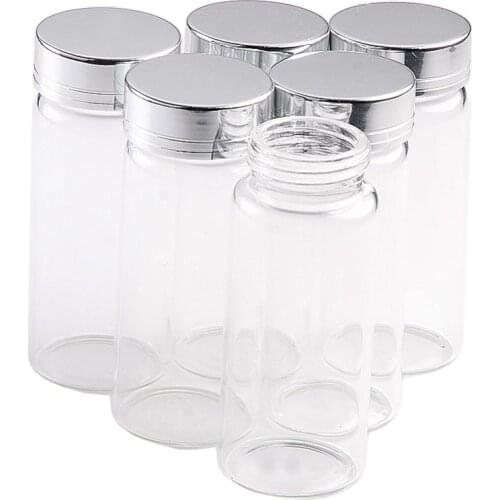 20ml 50ml 65ml 90ml Glass Storage Bottles with Silver Screw Cover Empty Sweets Vanilla Pill Food Perfume 6pcs