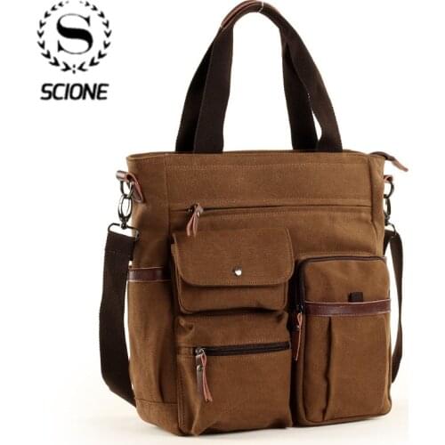 Scione Men Canvas Handbag Male Waterproof Messenger Bags Multi functional Laptop Bags Casual Shoulder Bag Mens Travel Bag