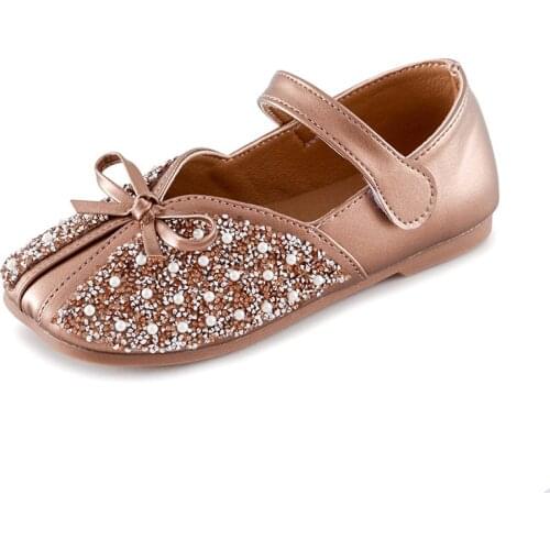 Children girls PU Rhinestone shoes Girls Shoes Flat Bean casual Princess Shoes 26-36 black &beige