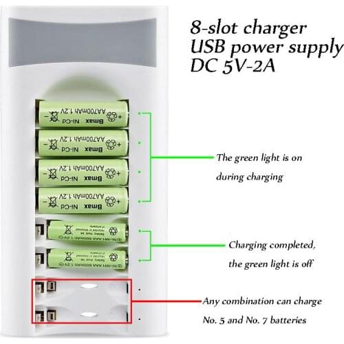 8-slot Smart Charger Usb Powered Ni-mh Rechargeable AA/AAA Battery Charger