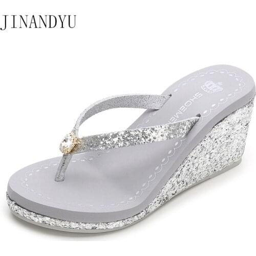 Flip Flops Platform Women Summer Slippers High Heel 7CM Diamond Heels Women Wedge Mules High Heels Platforms Shoes Lady Sliper