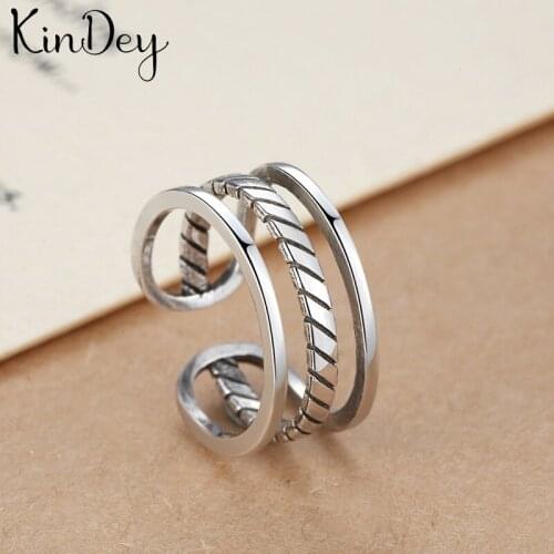 Kindey Retro Vintage Silver Color Layer Line Rings For Women Engagement Rings Open Finger Jewelry