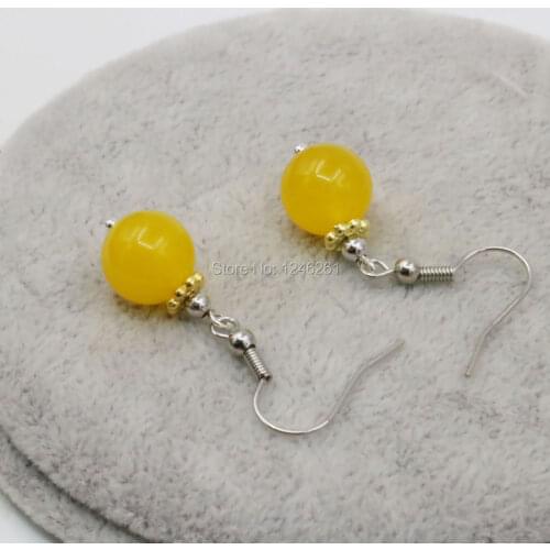 Yellow Chalcedony Earrings Round Beads Drop Earrings Women Fashion Jewelry Making Party Gifts Chalcedony Lucky Natural Stone