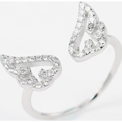 L&P Genuine 925 Sterling Silver Adjustable Cuff Ring Wings Jewelry Ring For Women Fashion Punk Style Adjustable Fine Jewels