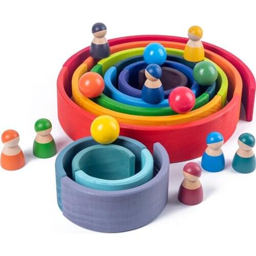 12PCS Big Size Rainbow building block Educational Toy Creative Stacking Game Rainbow Stacker Wooden Toys for Children