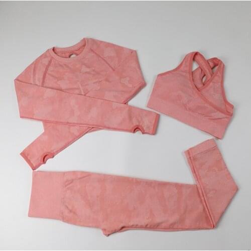 2/3 Peice Camo Workout Clothes For Women Yoga Set Fitness Clothing High Waist Leggings Sport Bra Long Sleeve Tops Sport Gym Set