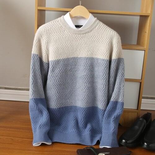 21 100% pure wool sweater long-sleeved knit mens casual business cashmere sweater autumn and winter high-end pullover O collar