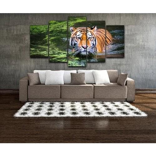 5 Pieces Hd Printed Animals Tiger Modular Vintage Pictures On Canvas Painting Wall Art Posters for Living Room Decor No Frame
