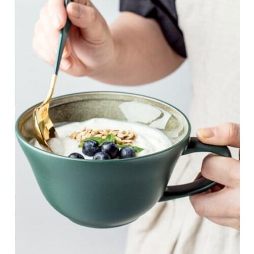 500ml Creative Ice Cracked Glazed Oatmeal Bowl Cup Large Capacity Breakfast Cup Nordic Ceramic Mug Household Large Caliber Cup