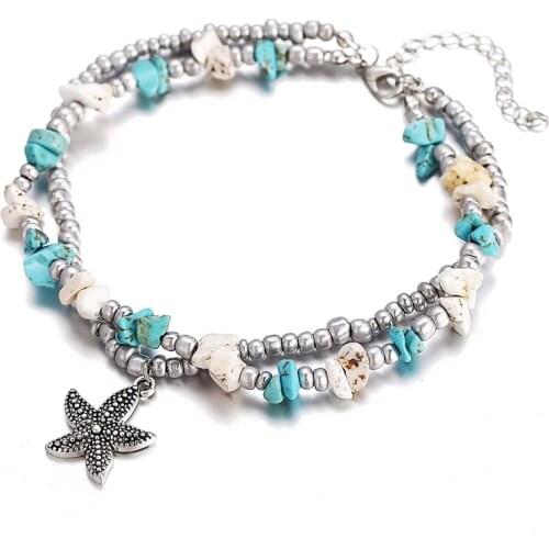 50289 hanzhishang Starfish Pendant beach Anklet creative double Anklet