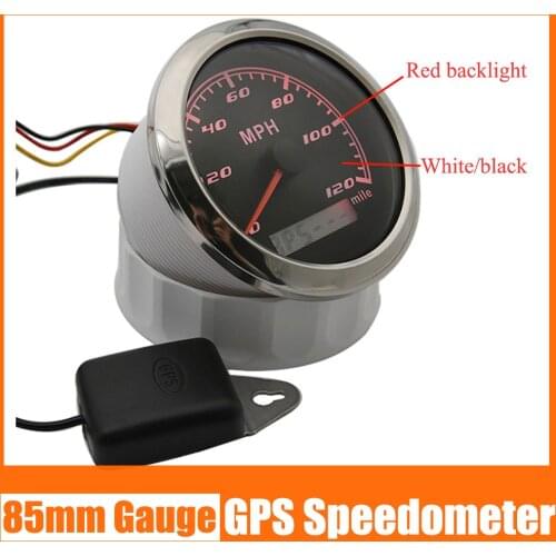 85mm GPS Speedometer Gauge with GPS Antenna 120MPH Speed Odometer Red backlight for Marine Boat Yacht 12v 24v Stainless Steel