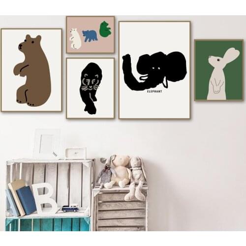 Abstract Cartoon Animals Canvas Painting Nordic Bear Rabbit Tiger Posters and Prints Wall Art Pictures for Kids Room Decor