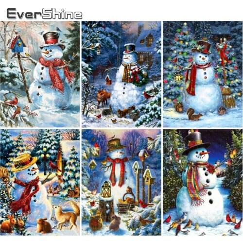 EverShine Diamond Embroidery Snowman Cross Stitch Diamond Painting Cartoon Picture Rhinestones Winter Handmade Art Wall Decor
