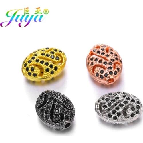 Juya DIY Decoration Charm Beads Supplies Micro Pave Zircon Small Hole Hollow Oval Beads For Beading Jewelry Making Components