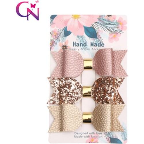 3pcs Mermaid Hair Bows Glitter Hair Clip Rose Gold Sparkly Leather Pretty Headband Hairpins Princess Party Headdress