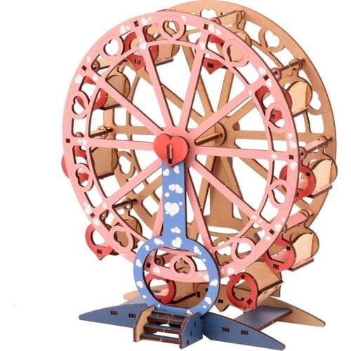 Diy Wooden Puzzle Color Love Ferris Wheel Assembly Model Puzzle Creative Decompression Gift to Send Kids Toys P301