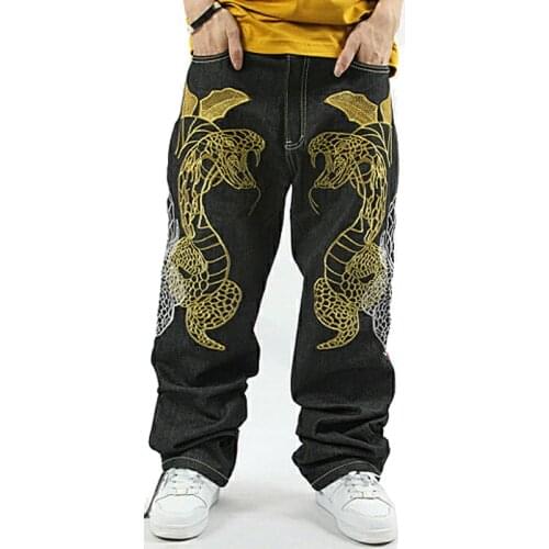 Ripped Jeans Promotion New Mid Loose Hip Hop Jeans Men Printed Hiphop Hip-hop Pants Influx Of Across The Python Skateboar