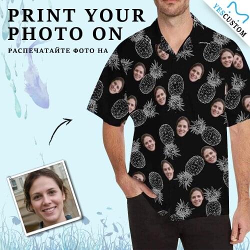 YesCustom T-Shirt Pineapple Black Custom Face Cardigan Beach Tee Printed Oversize Party Hawaiian Shirt Blouses Tops Pet Lover