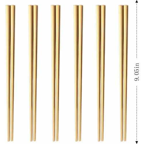 6 Pairs Glossy Gold Chinese Chopsticks Japanese Korean Style Sushi Sticks Noodles Rolls Food Tableware Reusable Metal Chopsticks
