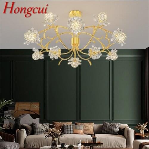 Hongcui Creative Chandeliers Light Crystal Gold Modern Pendant Lamp Flower Branch Home LED Fixture for Living Room